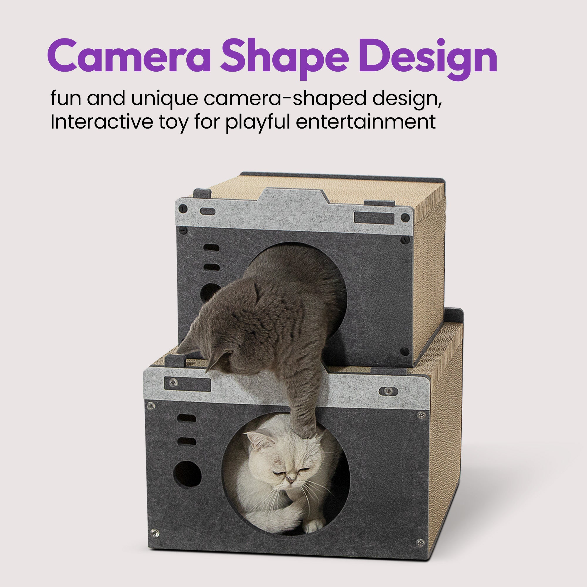 Felt Camera Condo – Soft & Durable Bed and Hideaway for Indoor Cats – Stylish Camera-Inspired Design – Multi-Functional Cave, Play Tunnel, and Cozy Bed - (Grey, Medium)
