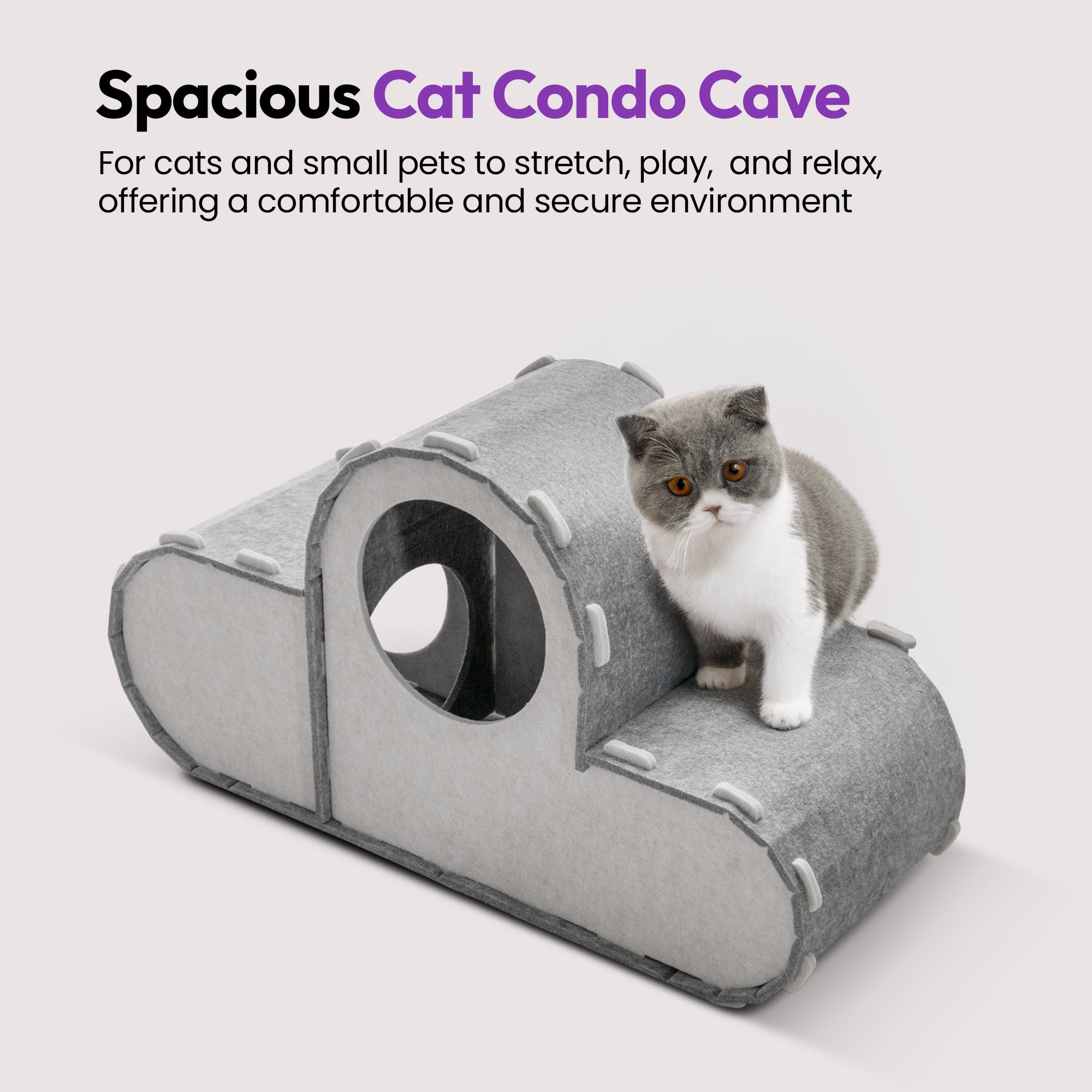 Cat Condo Cave House for Indoor Cats – Spacious Felt Cat Hideaway, Foldable and Detachable Modern Cat House – Perfect for Cats & Small Pets