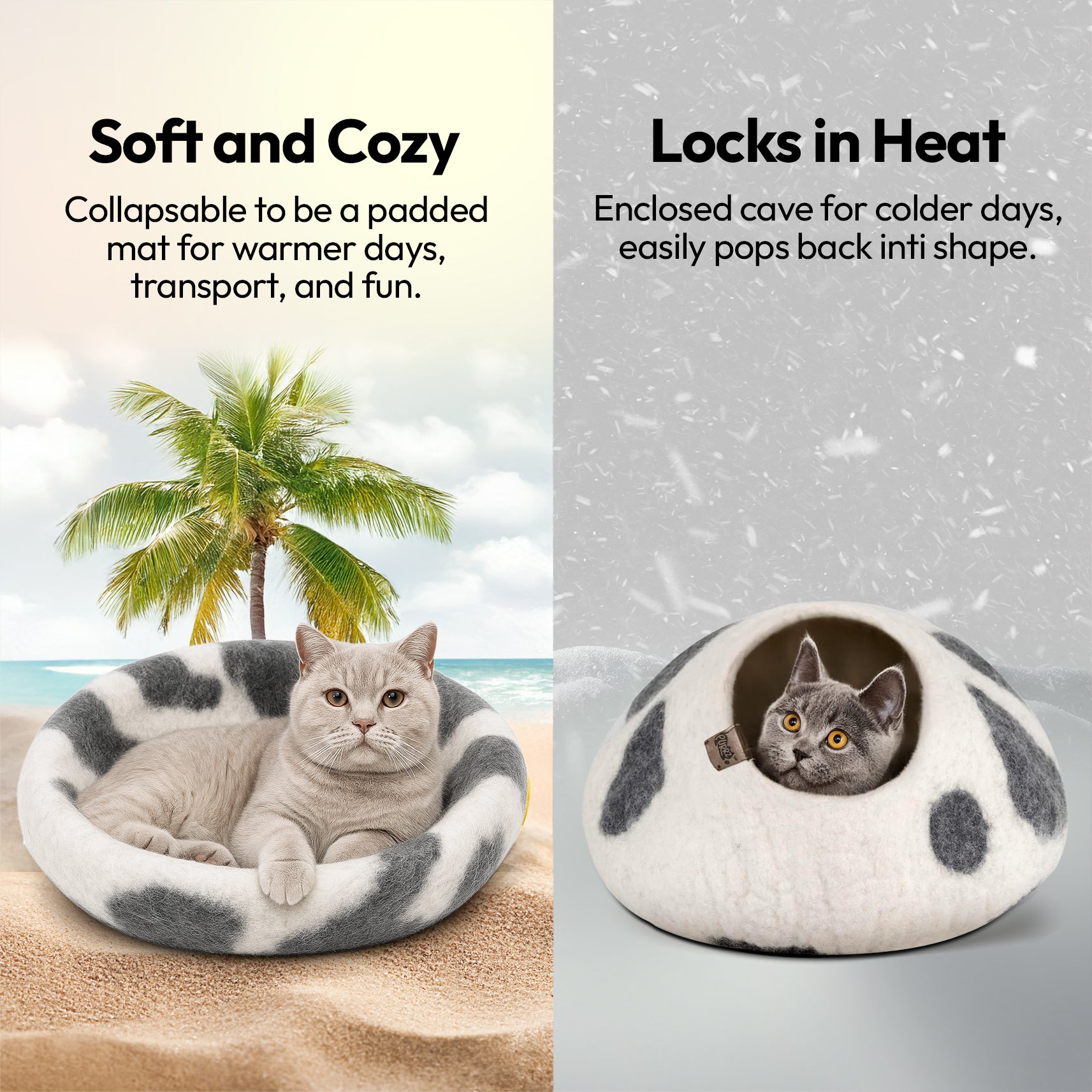 手作りメリノ羊毛の洞窟（乳牛）