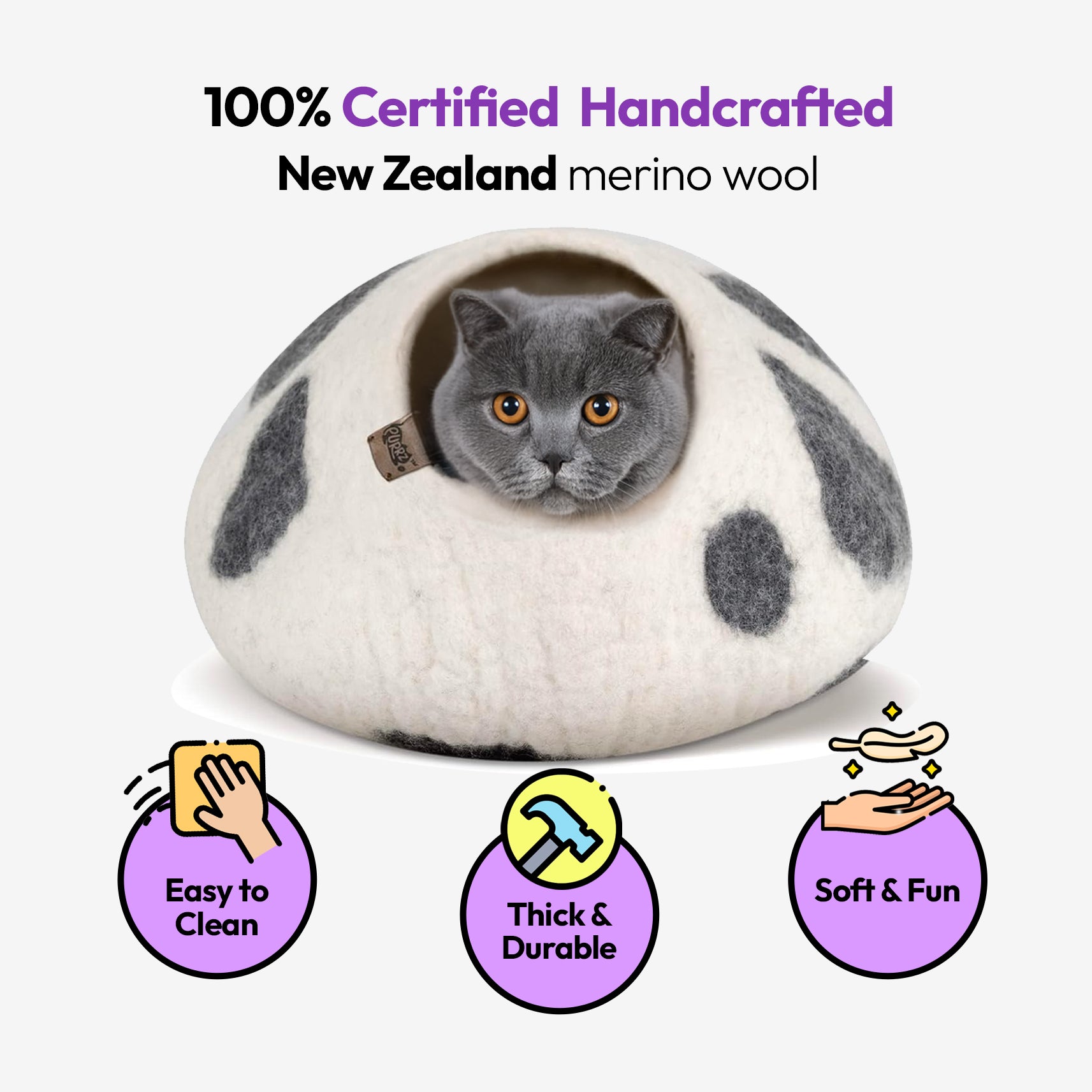 手作りメリノ羊毛の洞窟（乳牛）