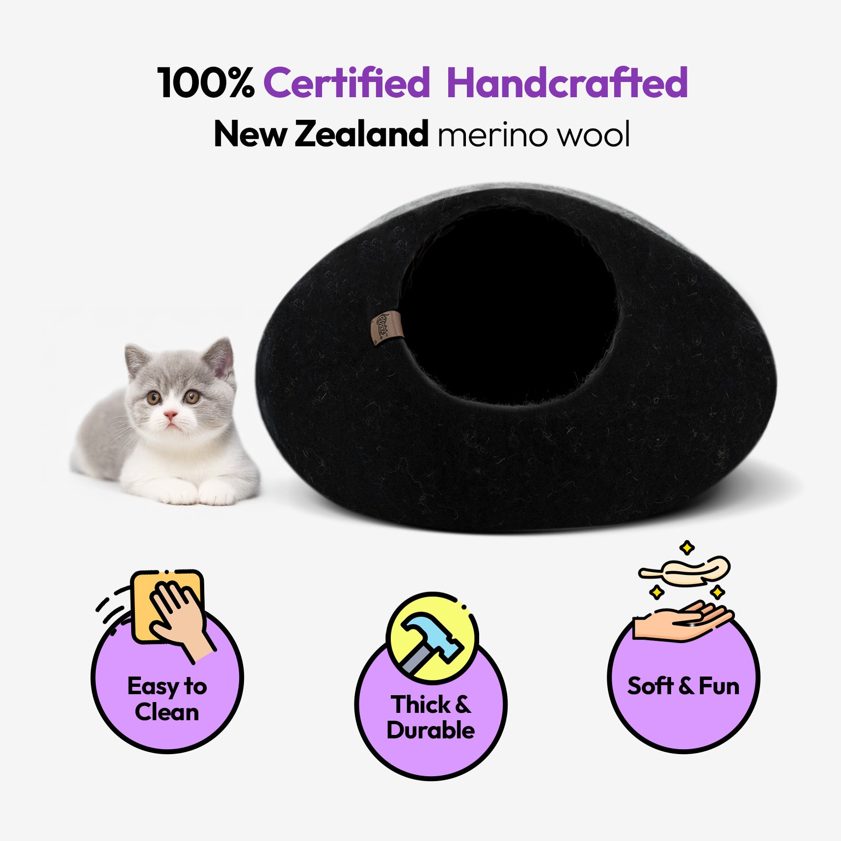 手作りメリノ羊毛の洞窟（タスマニアデビル）