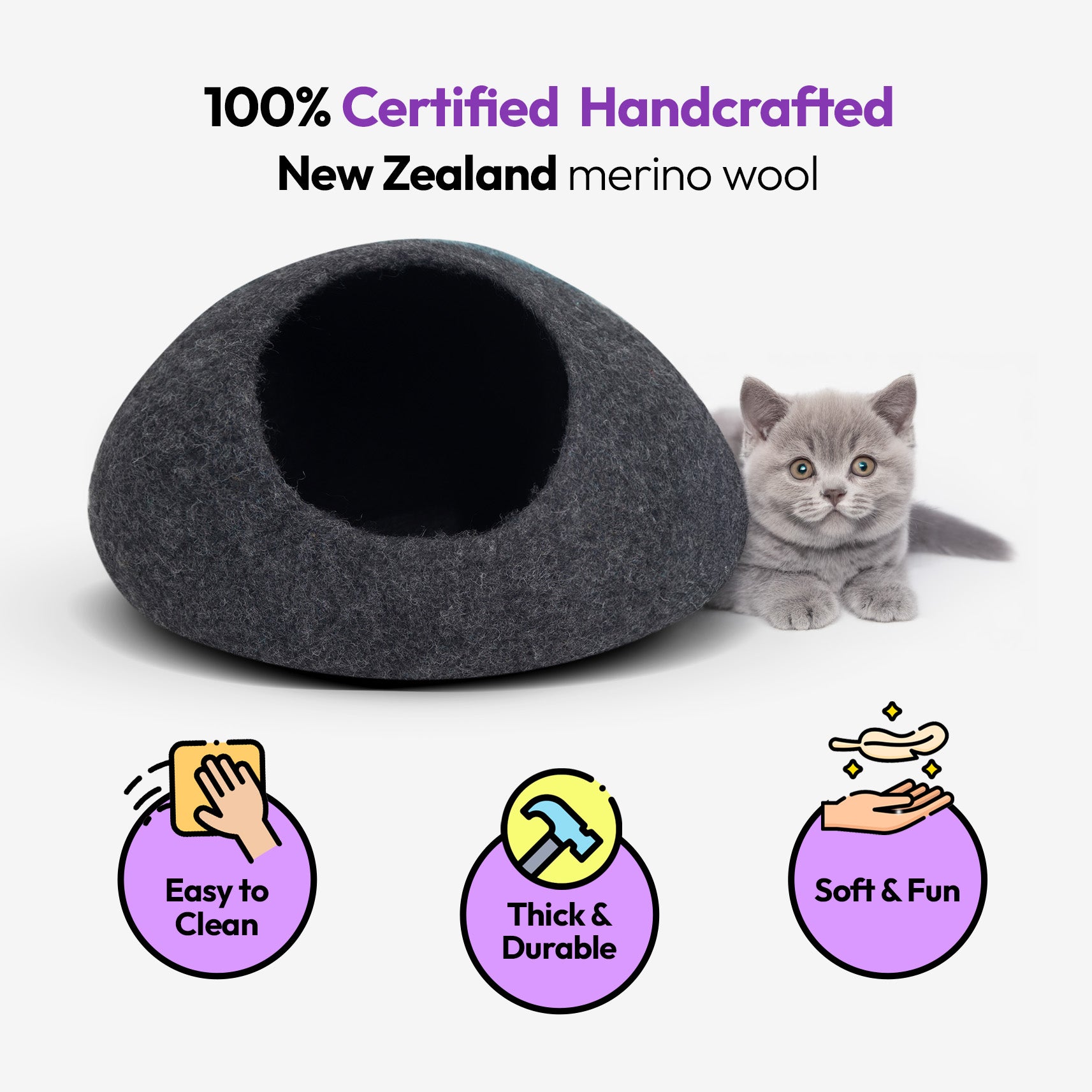 手作りメリノ羊毛の洞窟（エミュー）