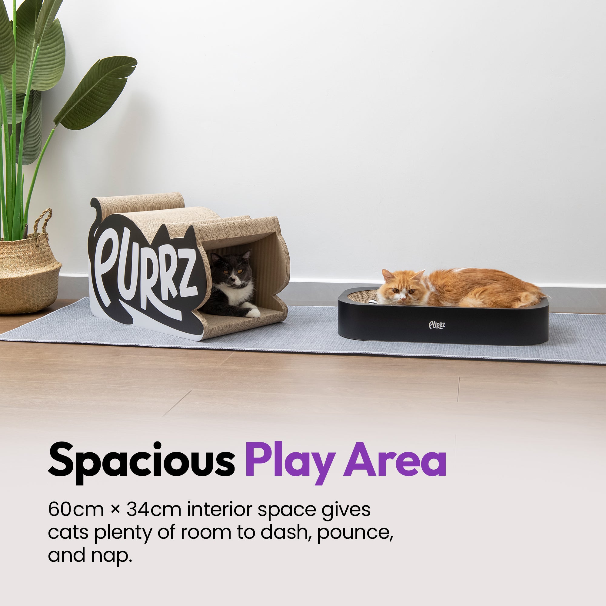 Túnel gigante para gatos, rascador con descanso y juego de bolas de lana