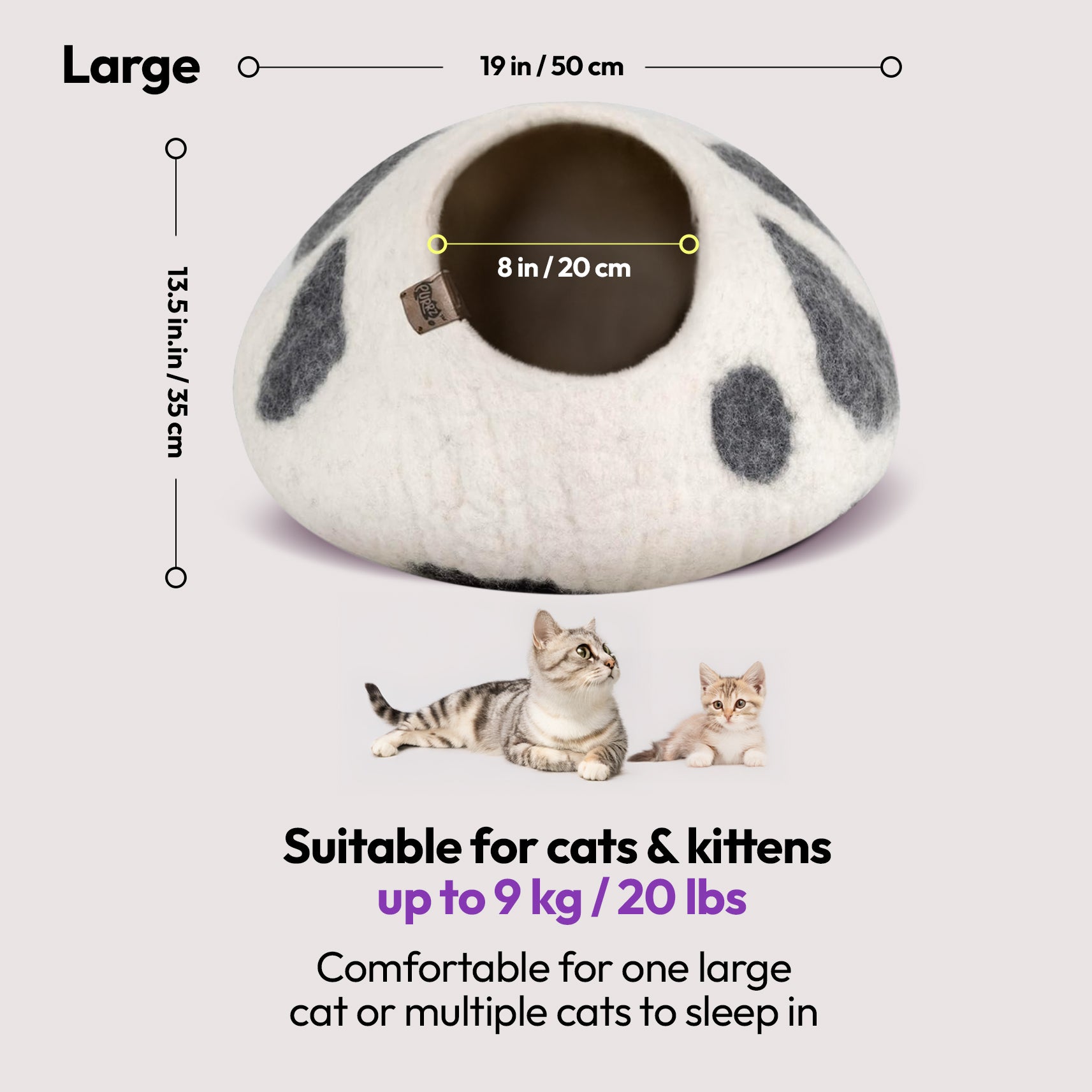 手作りメリノ羊毛の洞窟（乳牛）