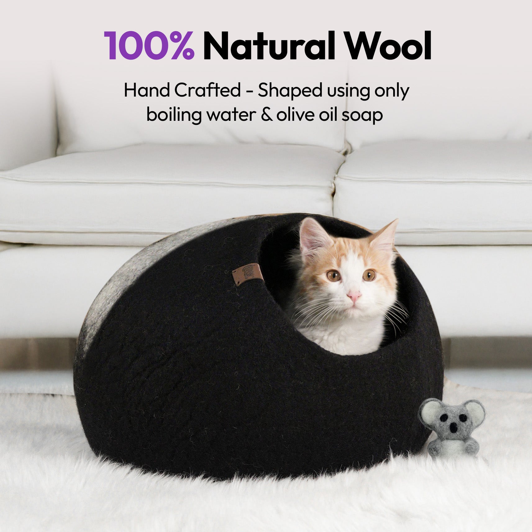 手作りメリノ羊毛の洞窟（タスマニアデビル）