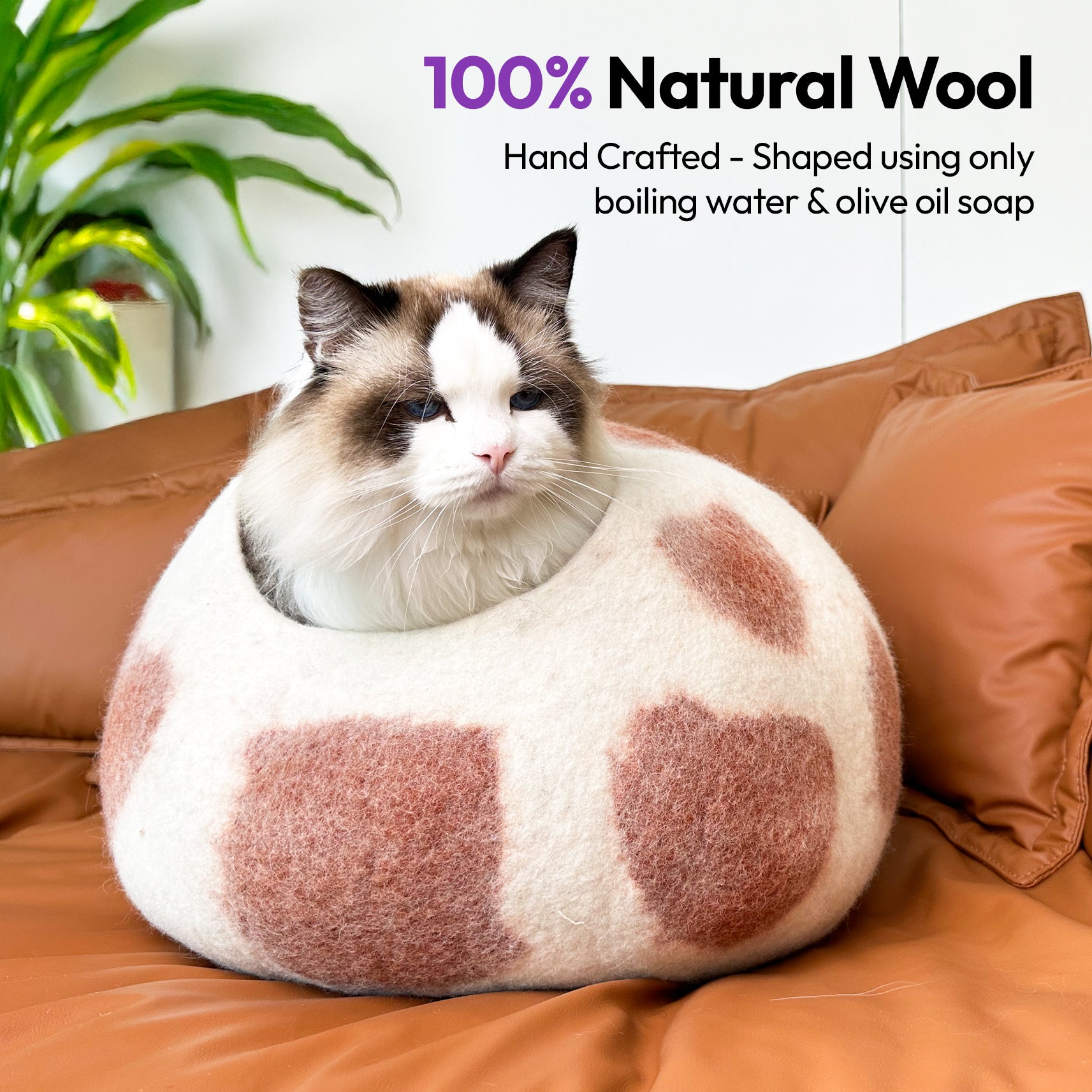 Cueva artesanal de lana merina (marrón vaca lechera)