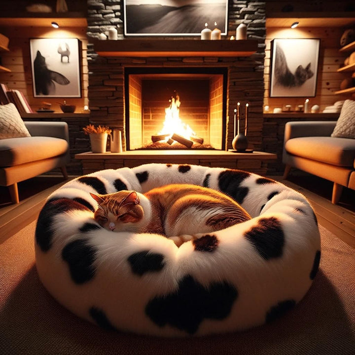 Washable Deluxe Cat Bed (Dairy Cow)