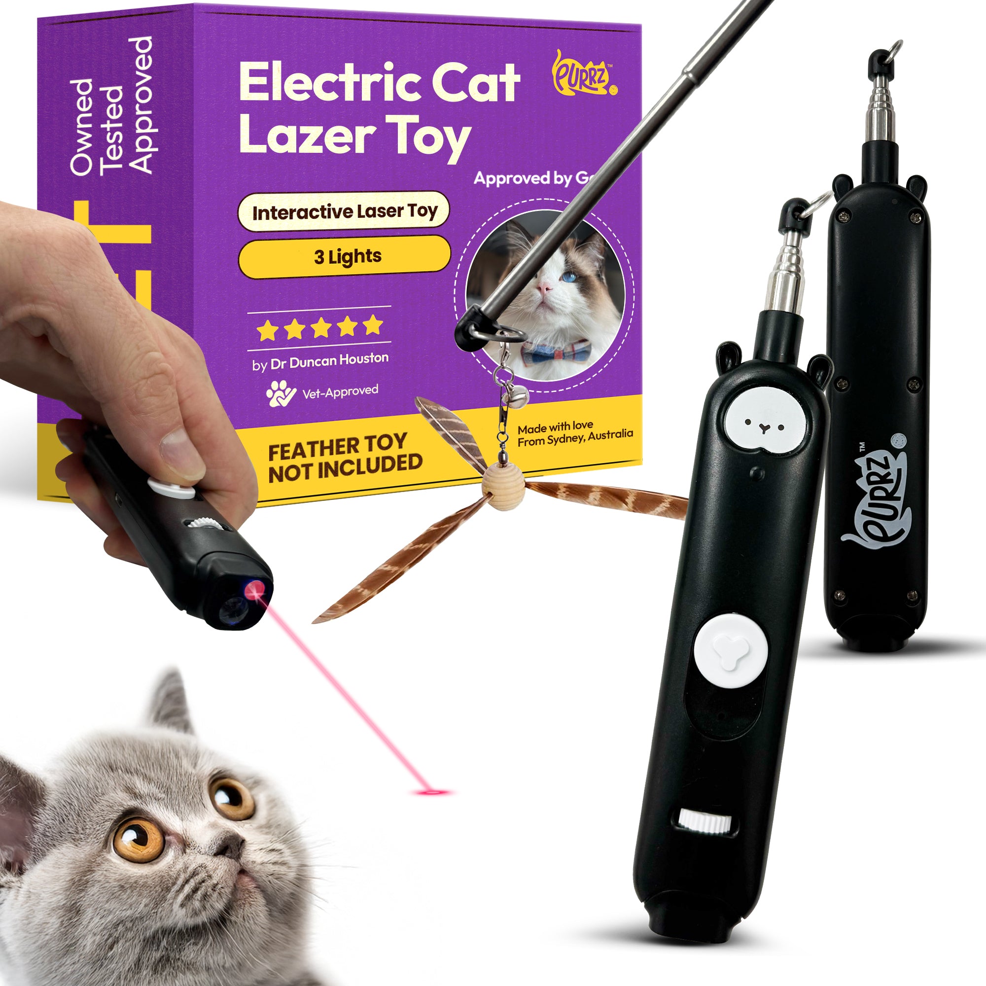3-in-1 Cat Laser Wand – Interactive LED Pointer, UV Detection, USB Rechargeable