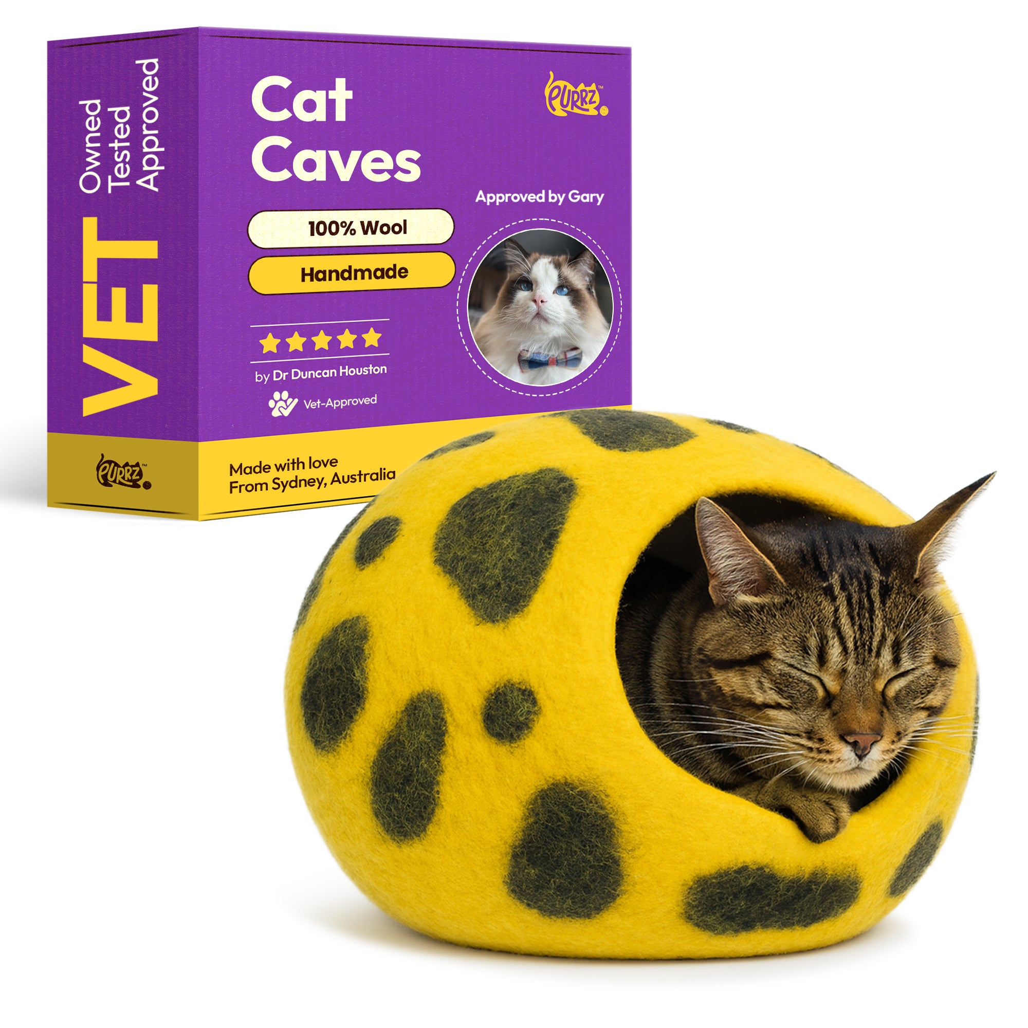 Handmade Merino Wool Cat Cave – Cozy, Calming & Hypoallergenic Hideaway for Cats & Small Pets (Leopard)