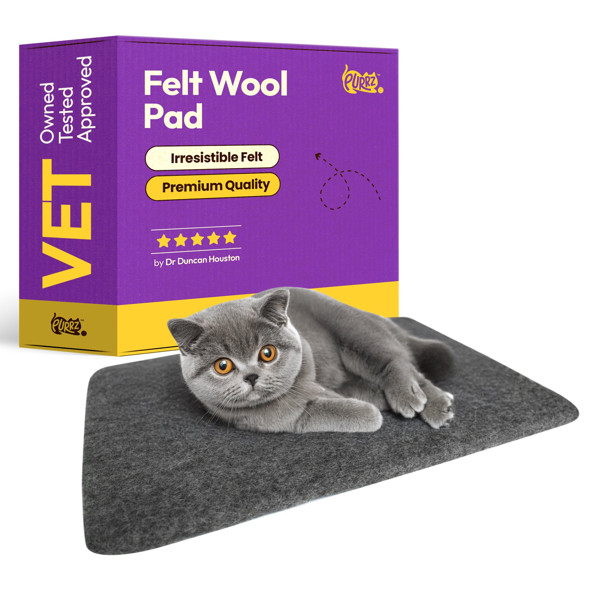 PURRZ Handmade Natural Merino Wool Felt Pad – Soft, Scratch-Friendly Pet Pad for Cats & Small Pets – Dark Grey Charcoal Design – Ideal for Desk, Couch, Shelves & Floors (Dark Grey, Medium)