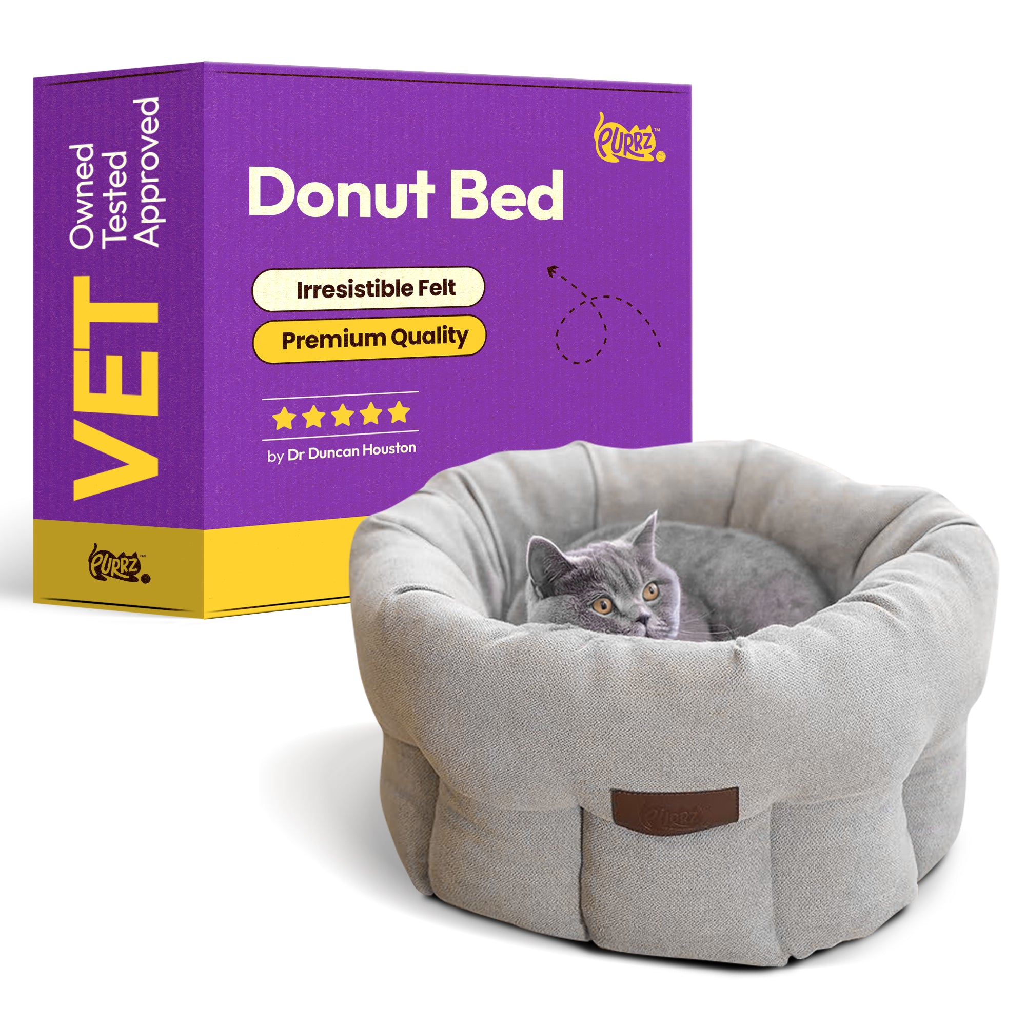Deluxe Donut Cat Bed – Ultra-Soft, Machine Washable Plush Bed for Cats – Vet-Designed for Maximum Comfort & Relaxation – Non-Slip Base, Safe & Durable - (Grey Smoke)
