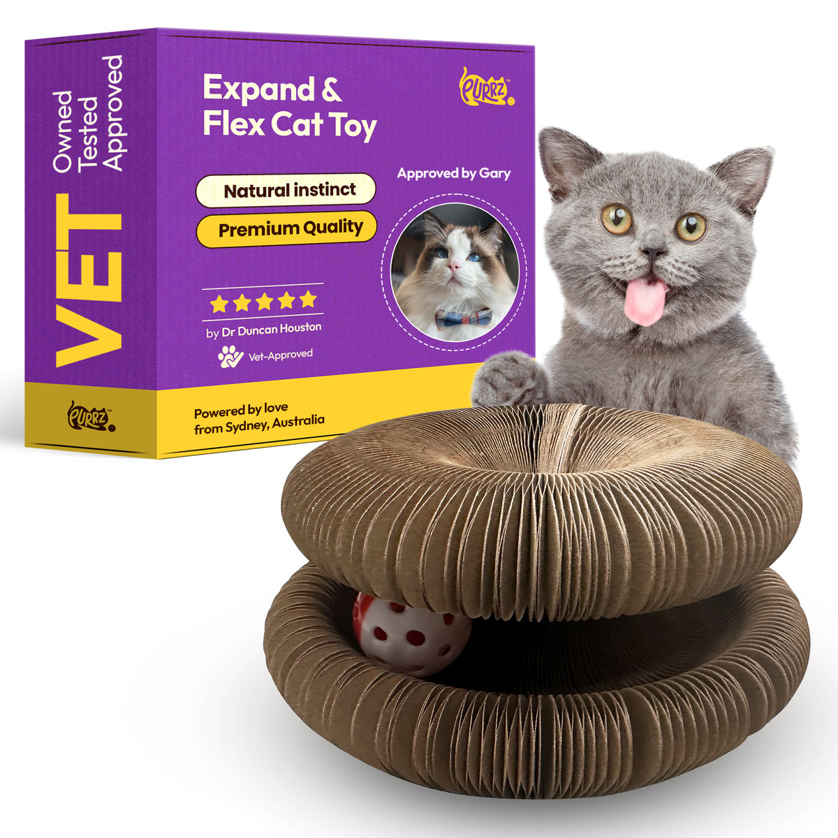 Expand & Flex cat toy folded into a flat scratch pad
