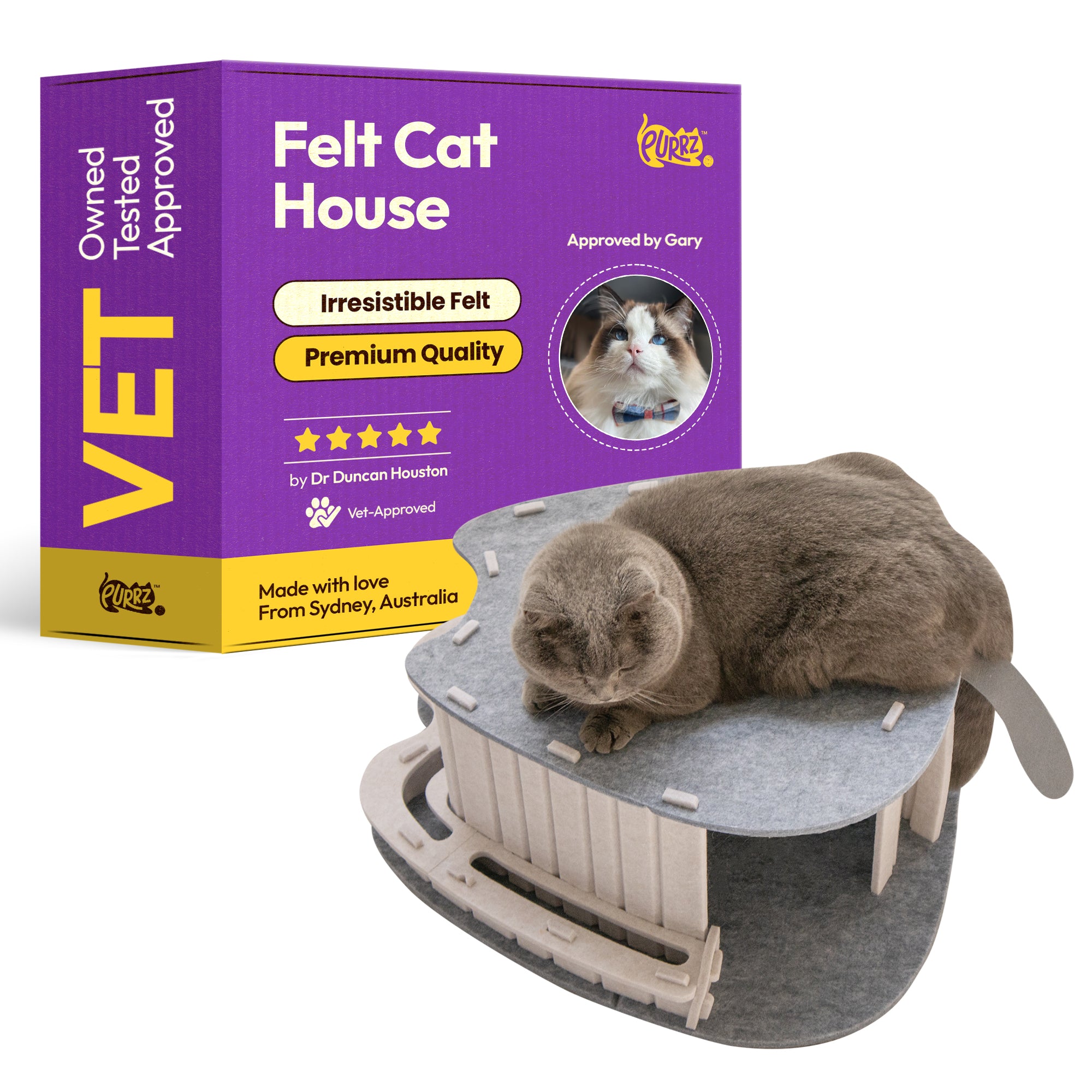 Cat Shaped Cat Cave – Felt Hideaway with Tunnel & Bell Ball Toy