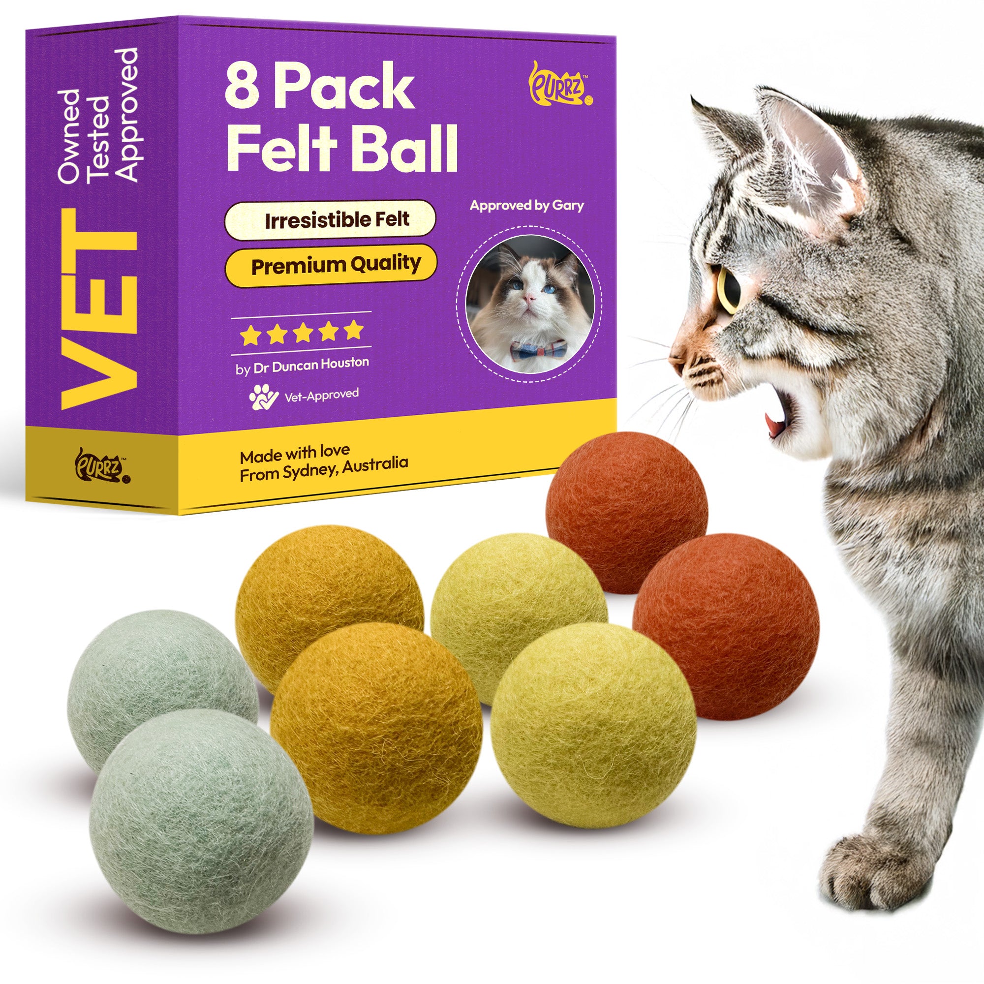 Cat Wool Felt Balls – 8-Pack Handmade Merino Wool Catnip-Free Indoor Toys