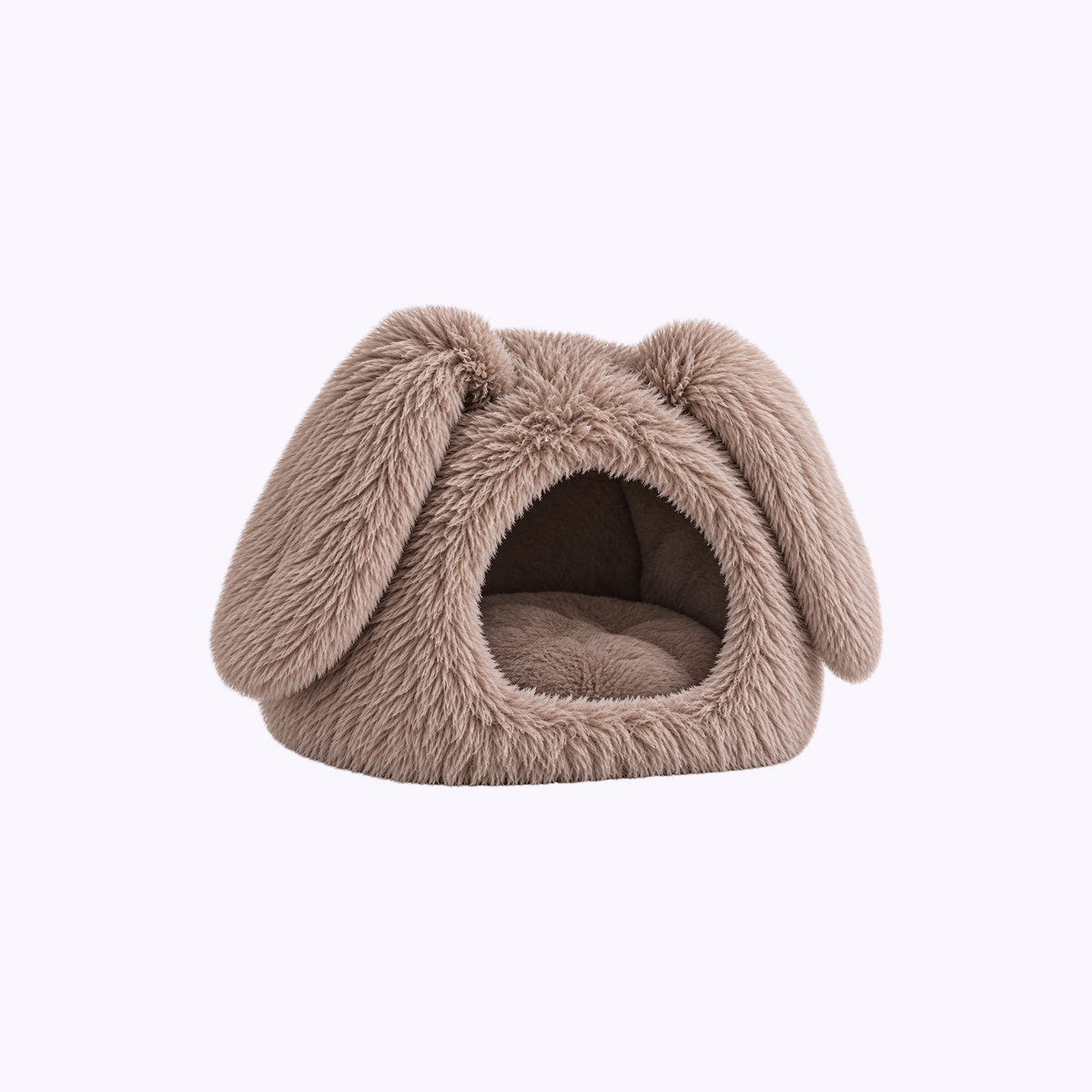 Bunny Shag Cave: the brown faux-fur cave with long bunny ears above the round opening