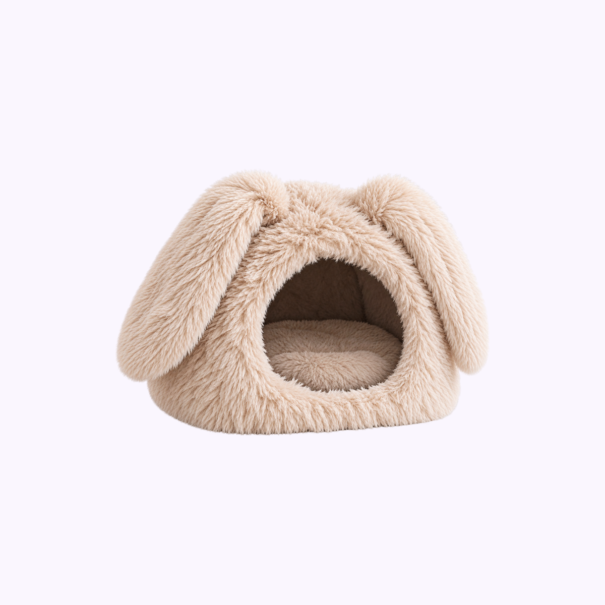Bunny Shag Cave: the cream faux-fur cave with long bunny ears above the round opening