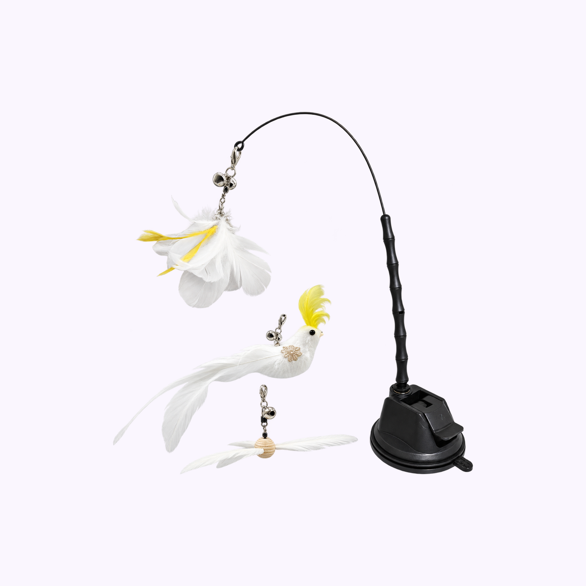 Cockatoo Chaos | Feather Toy Suction Cup Set: illustration of the Feather Toy Suction Cup Set in Cockatoo Chaos