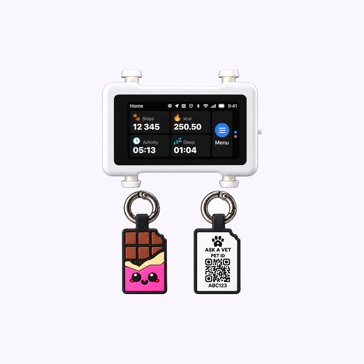 Track & Scan Bundle: illustration of the Chocolate Pink ID tags with the light tracker