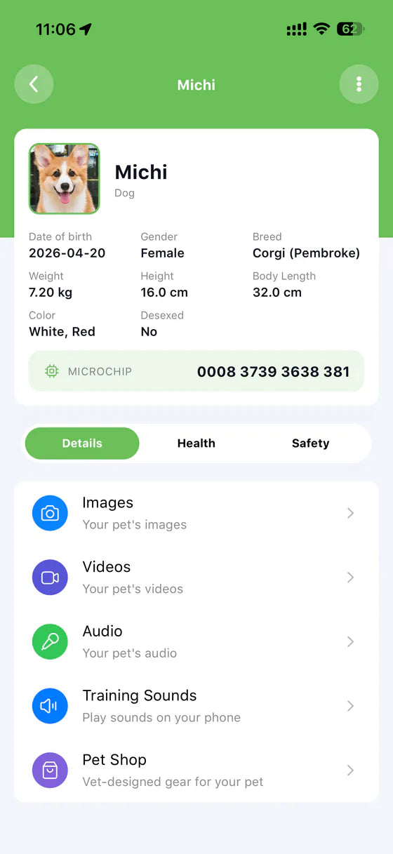 Ask A Vet app pet profile screen