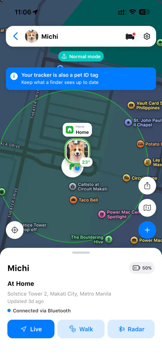 Ask A Vet app live tracker map screen